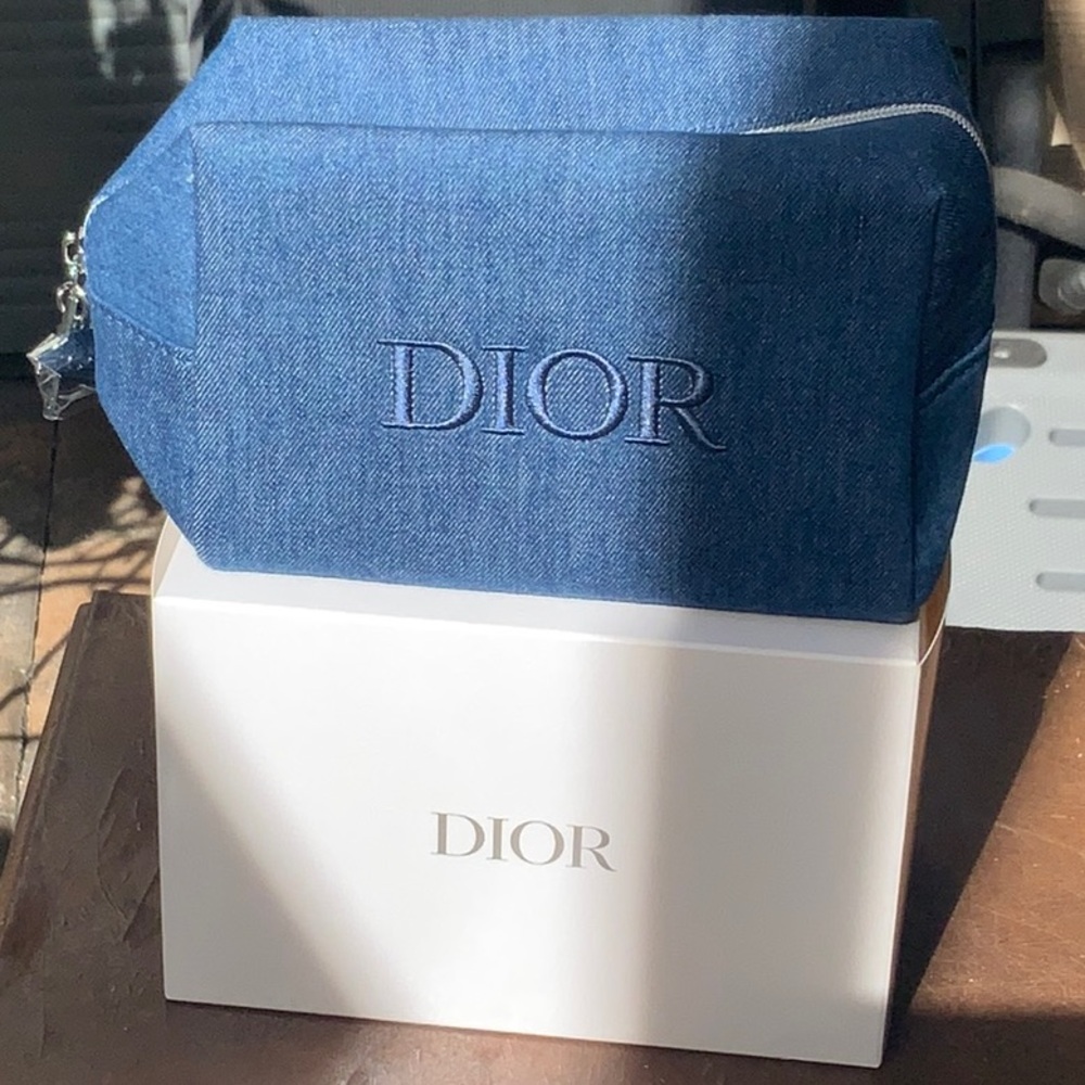 DIOR DENIM COSMETIC POUCH WITH BOX, NEW